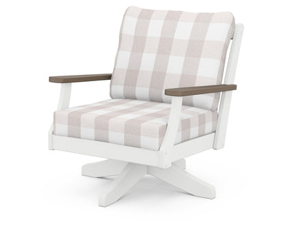 POLYWOOD® Braxton Deep Seating Swivel Chair in White / Kona / Buffalo Plaid Dune Burlap
