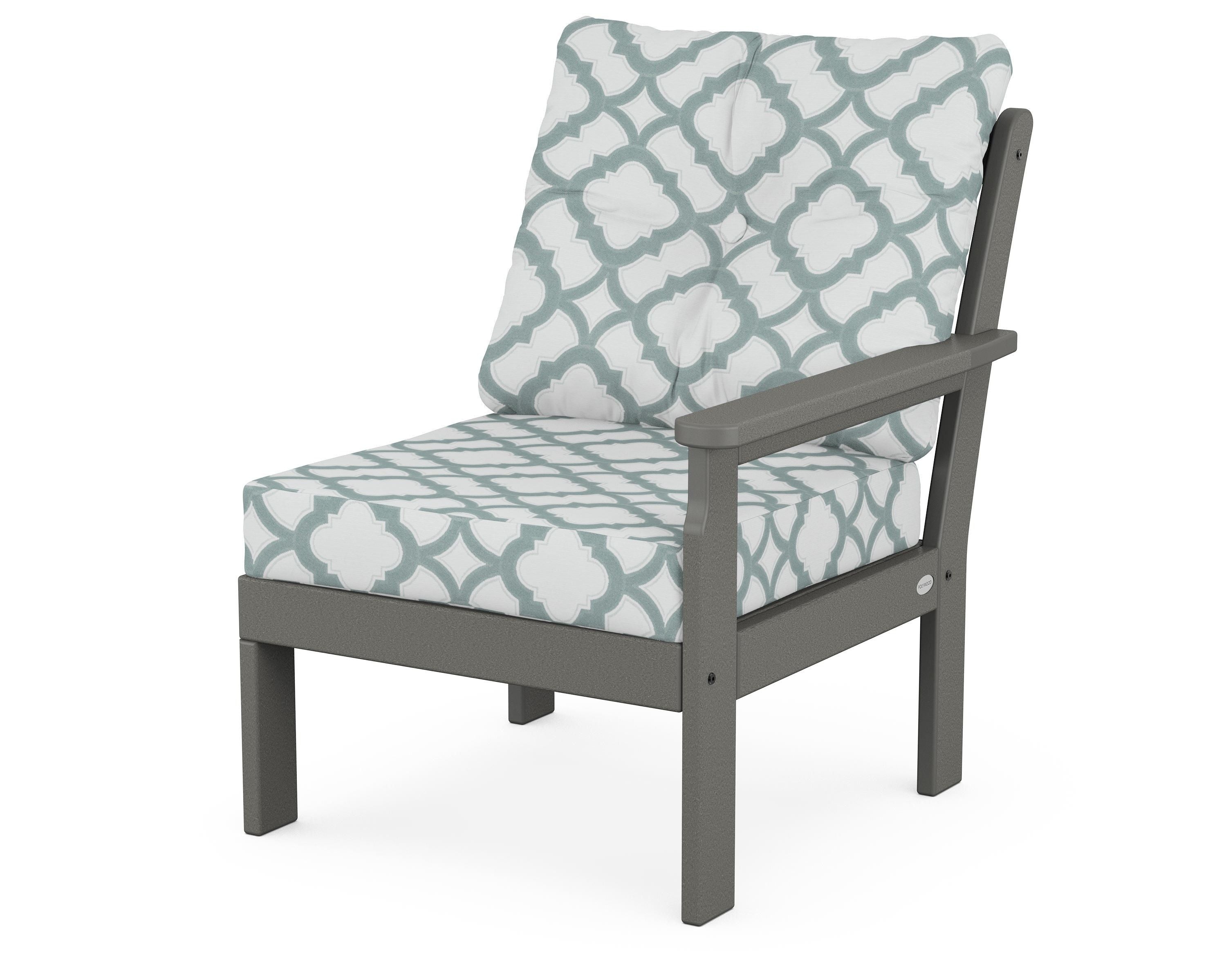 POLYWOOD® Vineyard Modular Right Arm Chair in Slate Grey / Trellis Glacier Spa