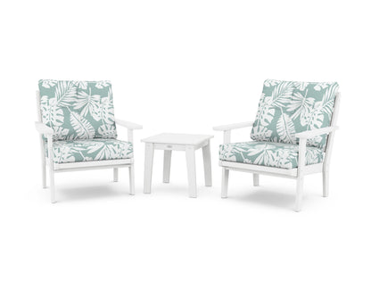 POLYWOOD® Lakeside 3-Piece Deep Seating Chair Set in White / Leaf Glacier Spa