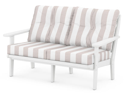 POLYWOOD® Lakeside Deep Seating Loveseat in White / Cabana Stripe Dune Burlap