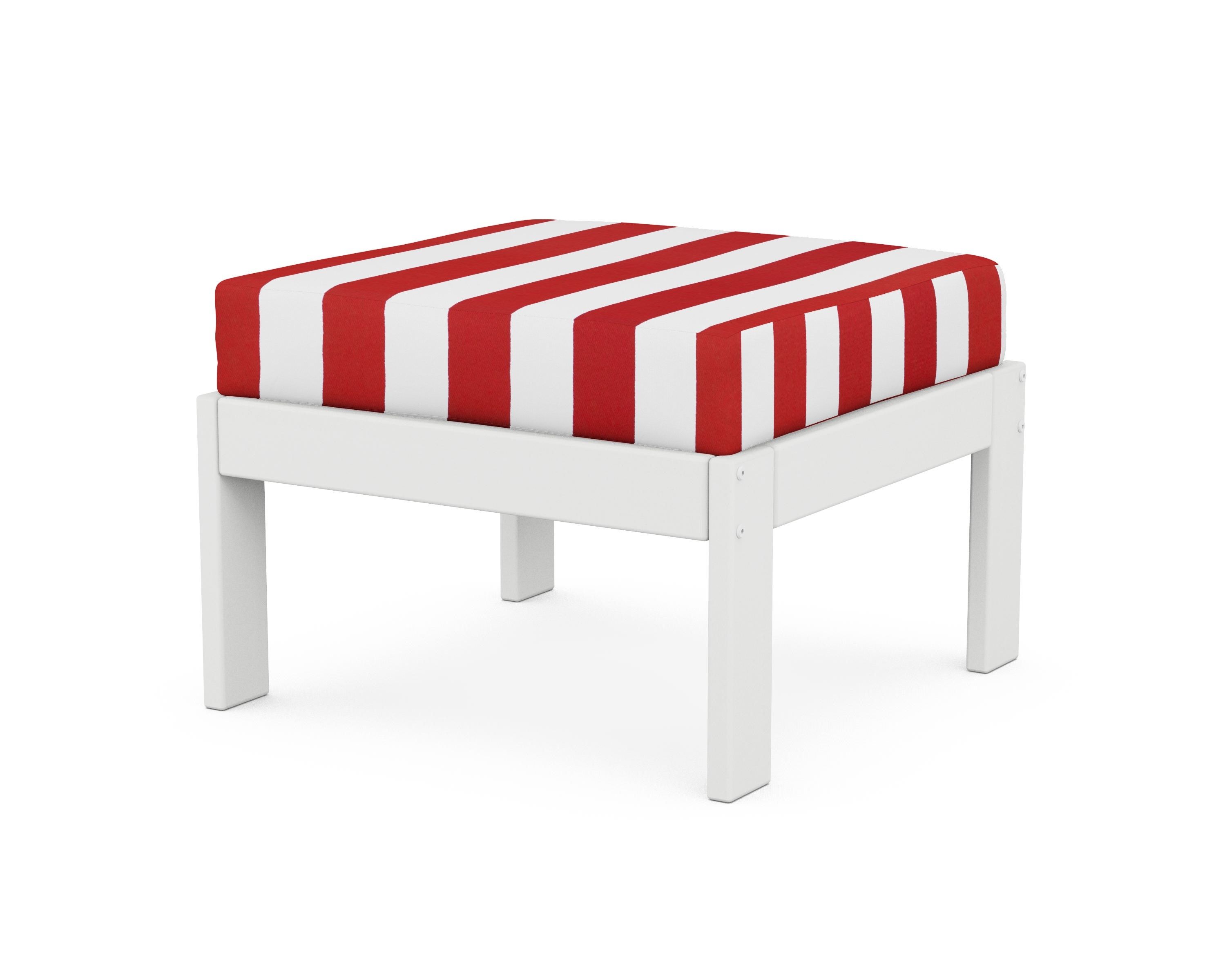 POLYWOOD® Vineyard Modular Ottoman in White / Cabana Stripe Crimson