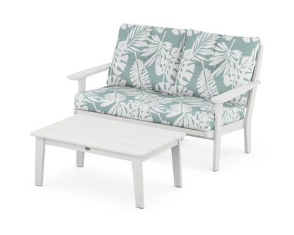 POLYWOOD® Lakeside 2-Piece Lounge Loveseat Set in White / Leaf Glacier Spa