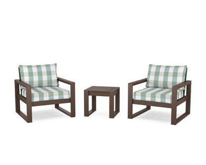 POLYWOOD® EDGE Sectional 3-Piece Deep Seating Set in Mahogany / Buffalo Plaid Glacier Spa