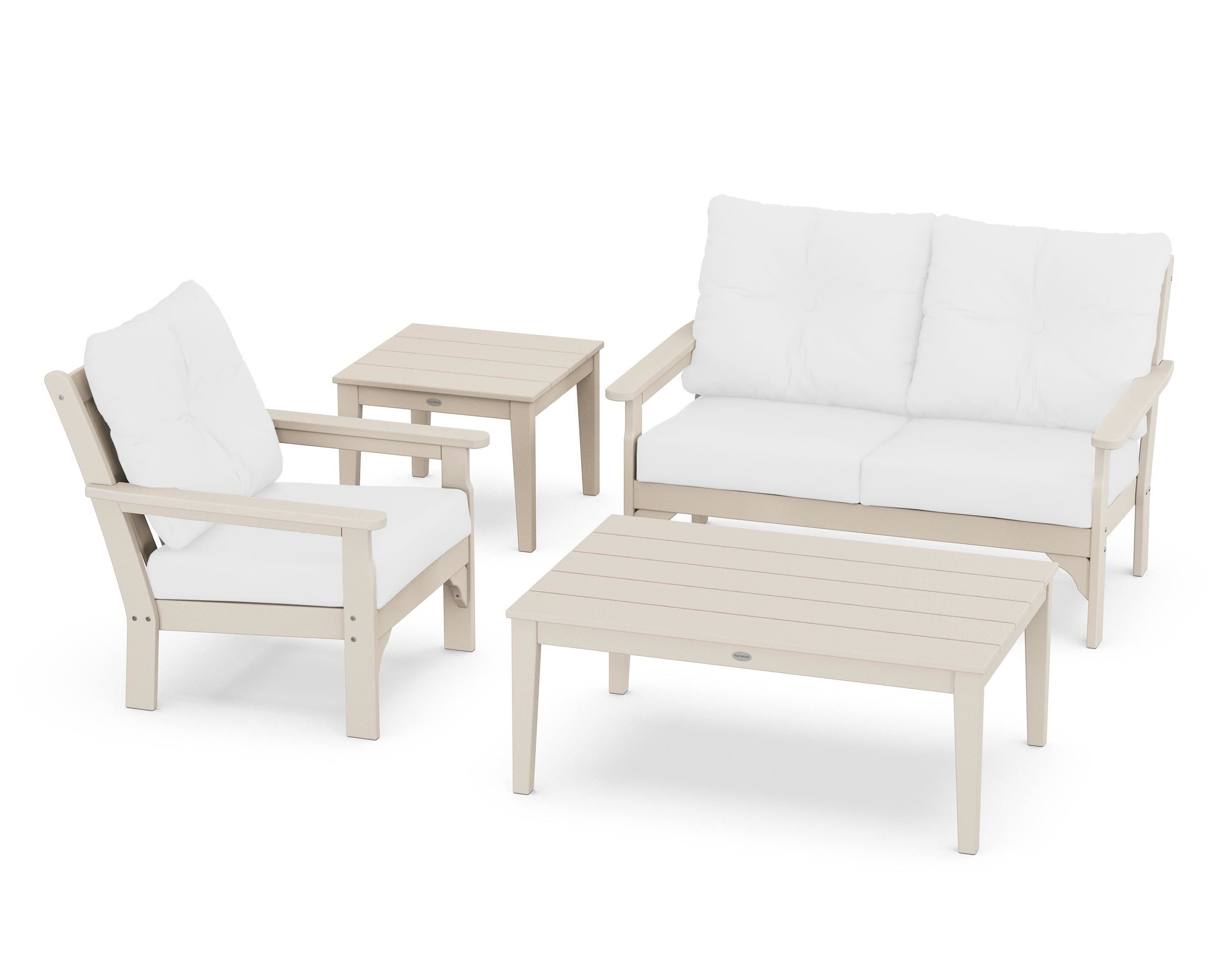POLYWOOD® Vineyard 4-Piece Deep Seating Set in Sand / Natural