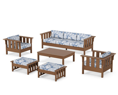 Martha Stewart by POLYWOOD® Acadia 6-Piece Lounge Sofa Set in Teak / Leaf Sky Blue