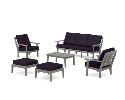 POLYWOOD® Mission 6-Piece Lounge Sofa Set in Slate Grey / Navy Linen