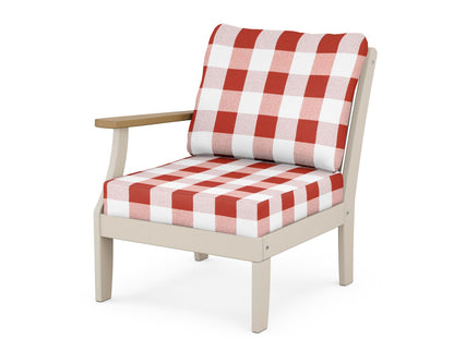 POLYWOOD® Braxton Modular Left Arm Chair in Sand / Natural / Buffalo Plaid Crimson