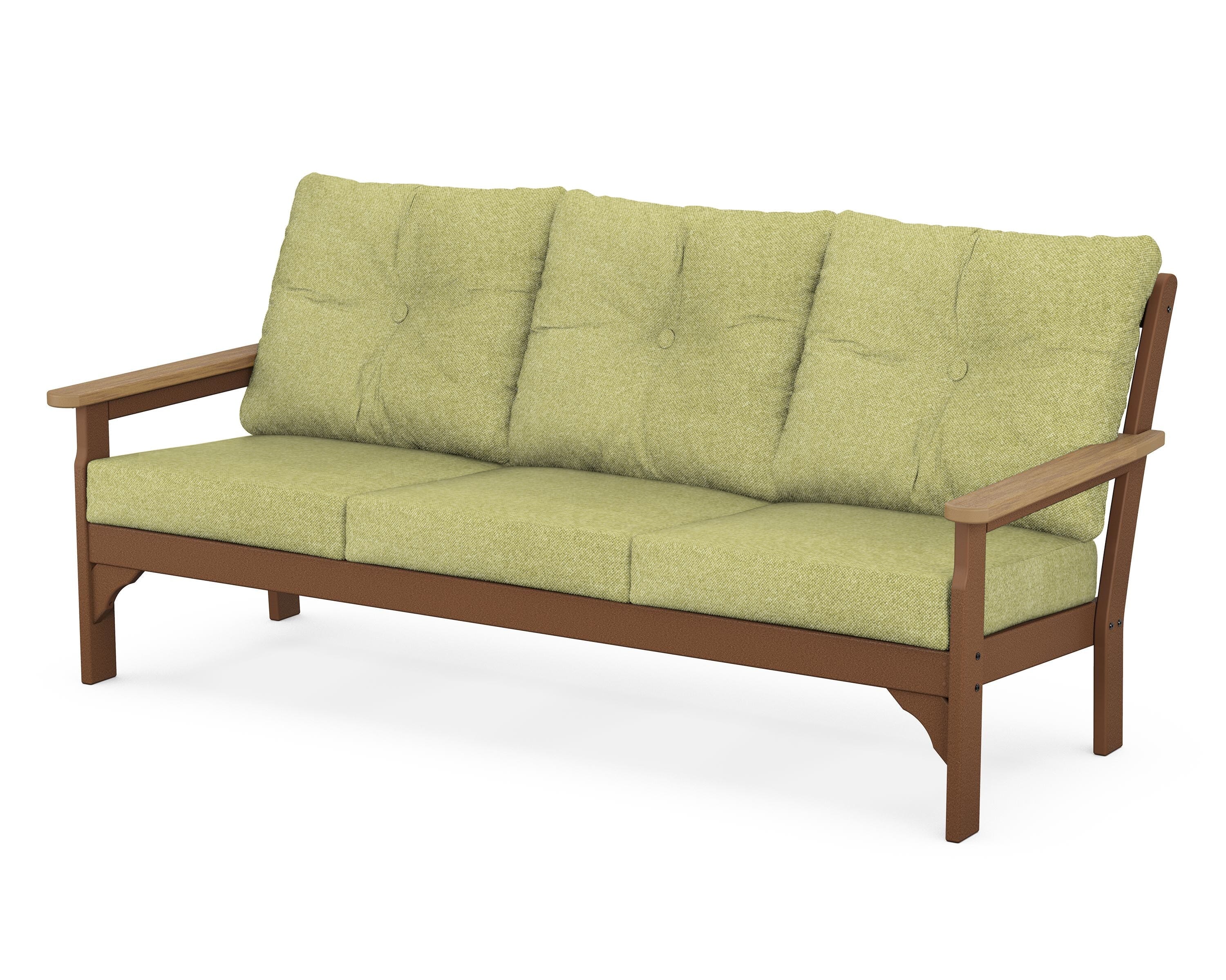 POLYWOOD® Vineyard Deep Seating Sofa in Teak / Natural / Chartreuse Boucle
