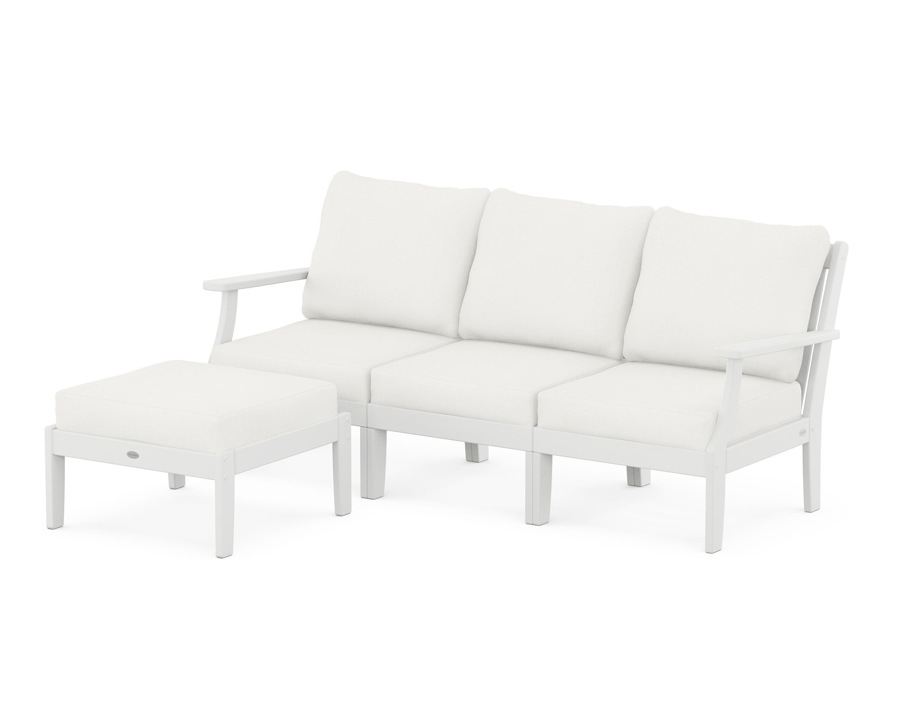 POLYWOOD® Braxton Modular 4-Piece Deep Seating Set with Ottoman in White / Natural Linen