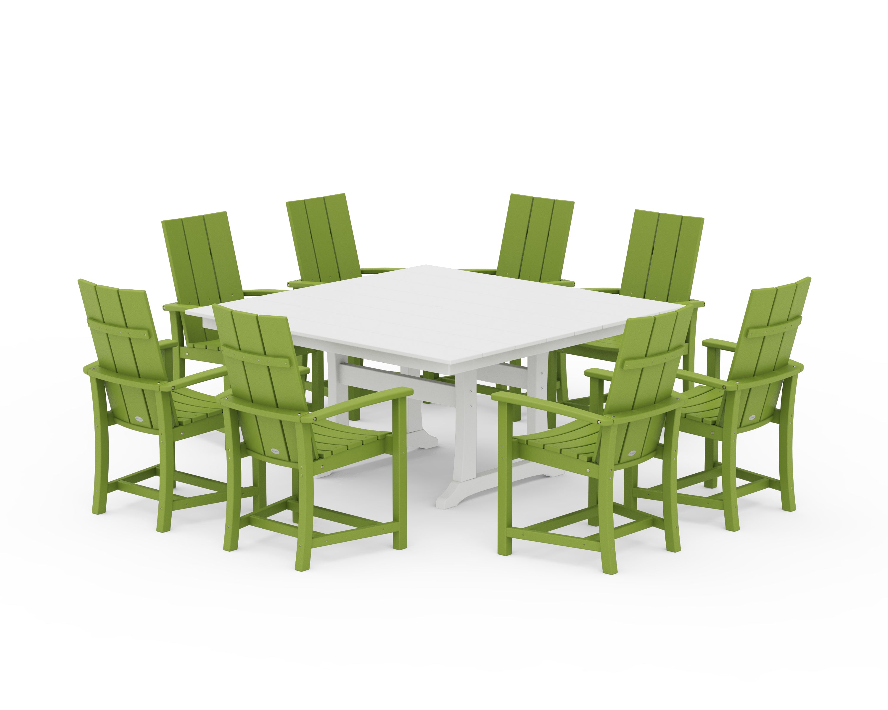 POLYWOOD® Modern Adirondack 9-Piece Farmhouse Trestle Dining Set in Lime / White