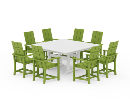 POLYWOOD® Modern Adirondack 9-Piece Farmhouse Trestle Dining Set in Lime / White