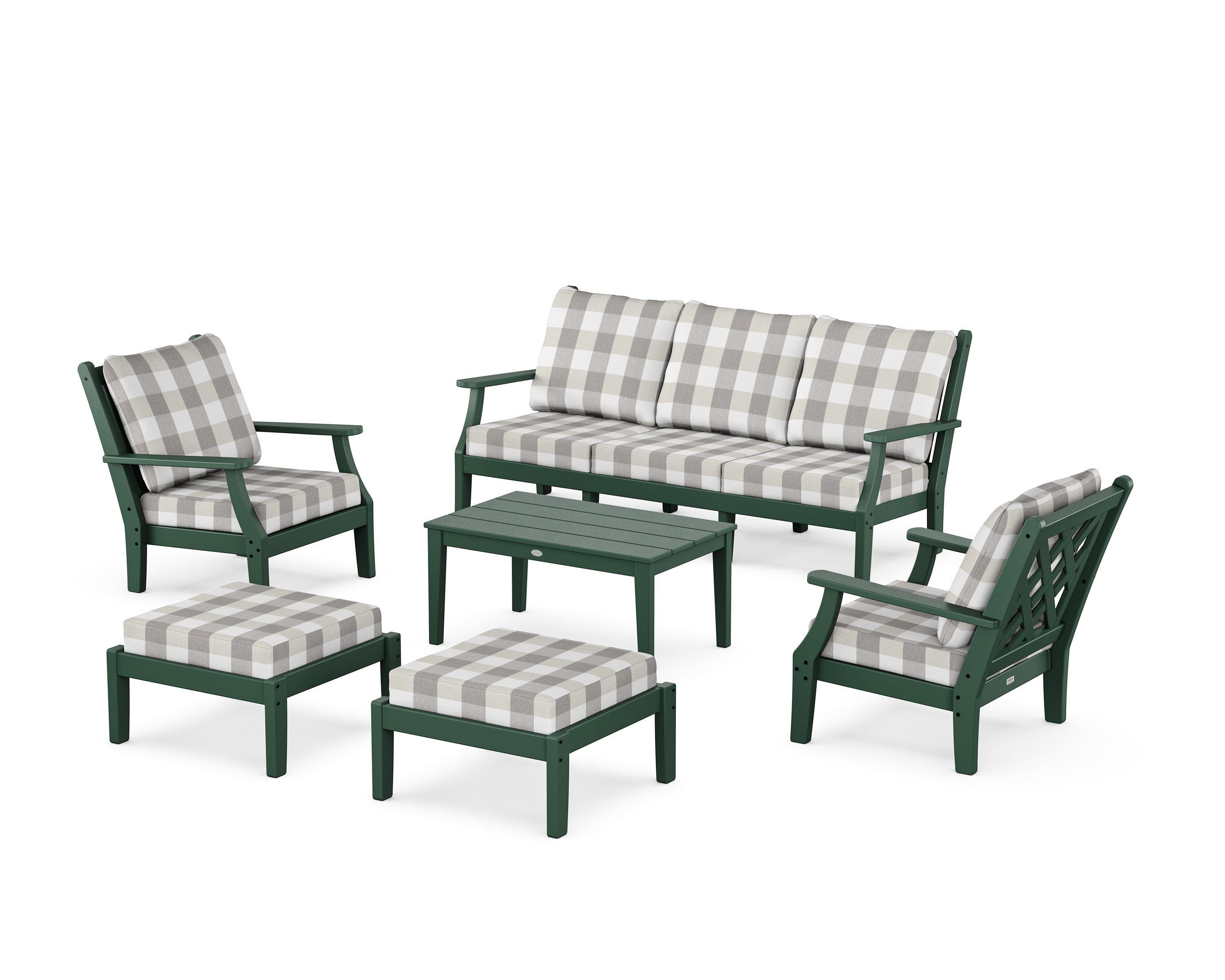 Country Living Wovendale 6-Piece Lounge Sofa Set in Green / Buffalo Plaid Grey Mist