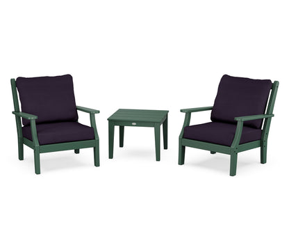Country Living Wovendale 3-Piece Deep Seating Set in Green / Navy Linen