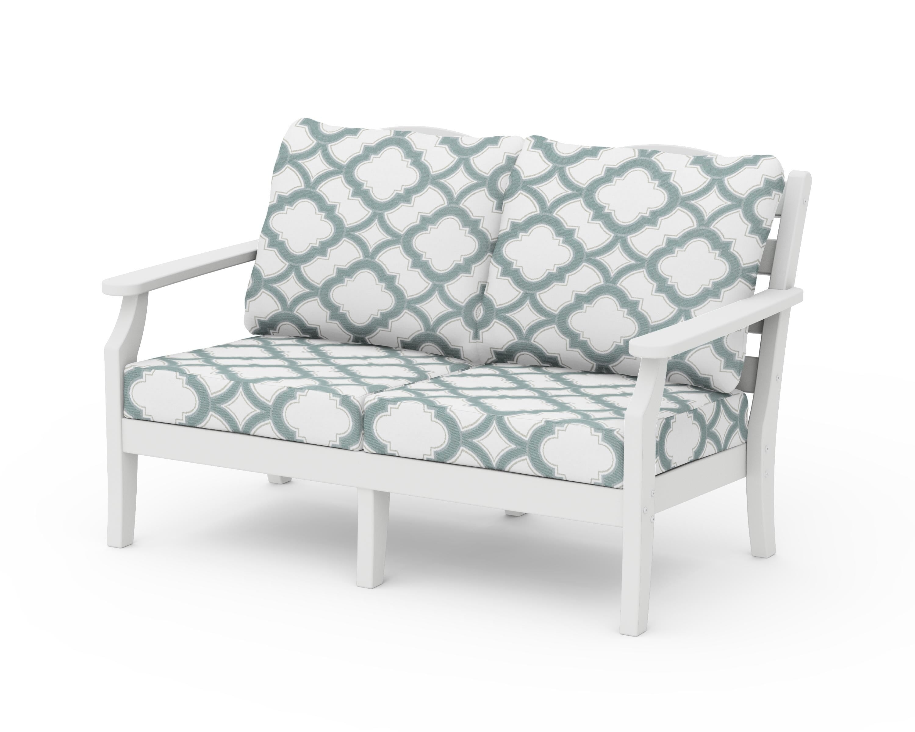 Draper James™ by  POLYWOOD® Savannah Deep Seating Loveseat in White / Trellis Glacier Spa