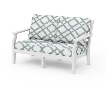 Draper James™ by  POLYWOOD® Savannah Deep Seating Loveseat in White / Trellis Glacier Spa