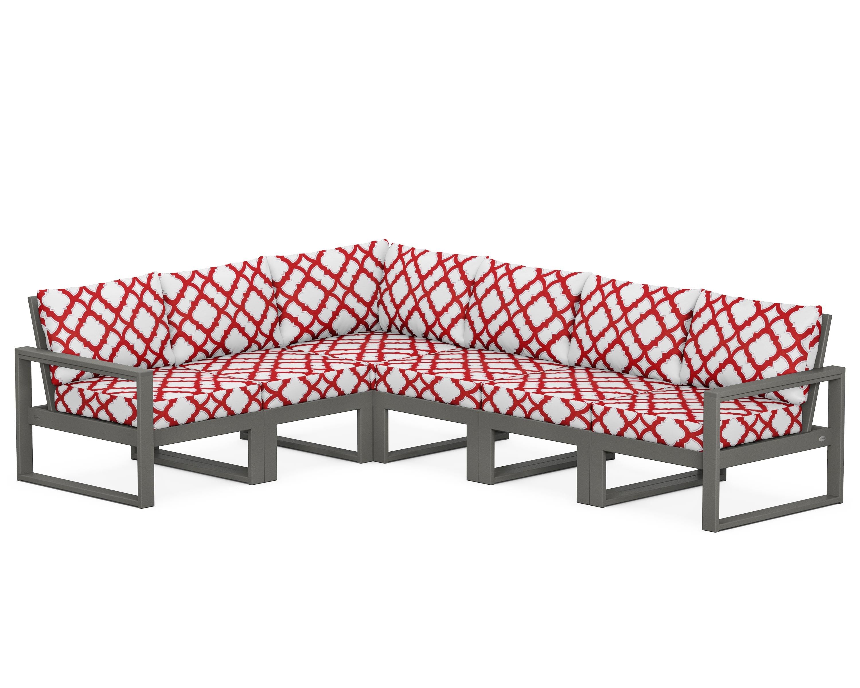 POLYWOOD® EDGE 6-Piece Modular Deep Seating Set in Slate Grey / Trellis Crimson