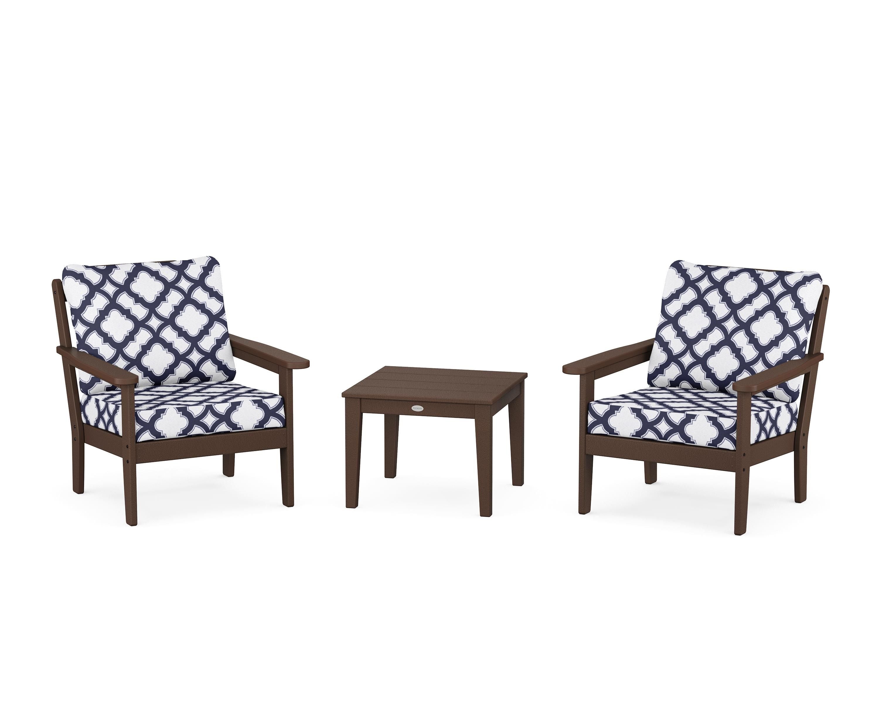 Country Living Cottage 3-Piece Deep Seating Set in Mahogany / Trellis Navy