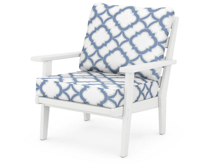 POLYWOOD® Grant Park Deep Seating Chair in White / Trellis Sky Blue