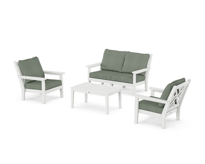 POLYWOOD® Chippendale 4-Piece Deep Seating Set with Loveseat in White / Cast Sage