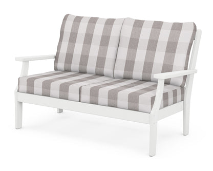 POLYWOOD® Braxton Deep Seating Loveseat in White / Buffalo Plaid Grey Mist