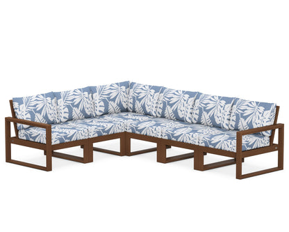 POLYWOOD® EDGE 6-Piece Modular Deep Seating Set in Teak / Leaf Sky Blue