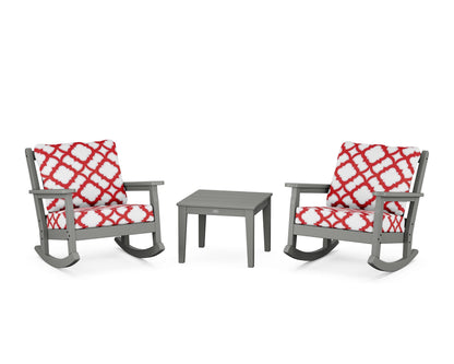 POLYWOOD® Chippendale 3-Piece Deep Seating Rocker Set in Slate Grey / Trellis Crimson