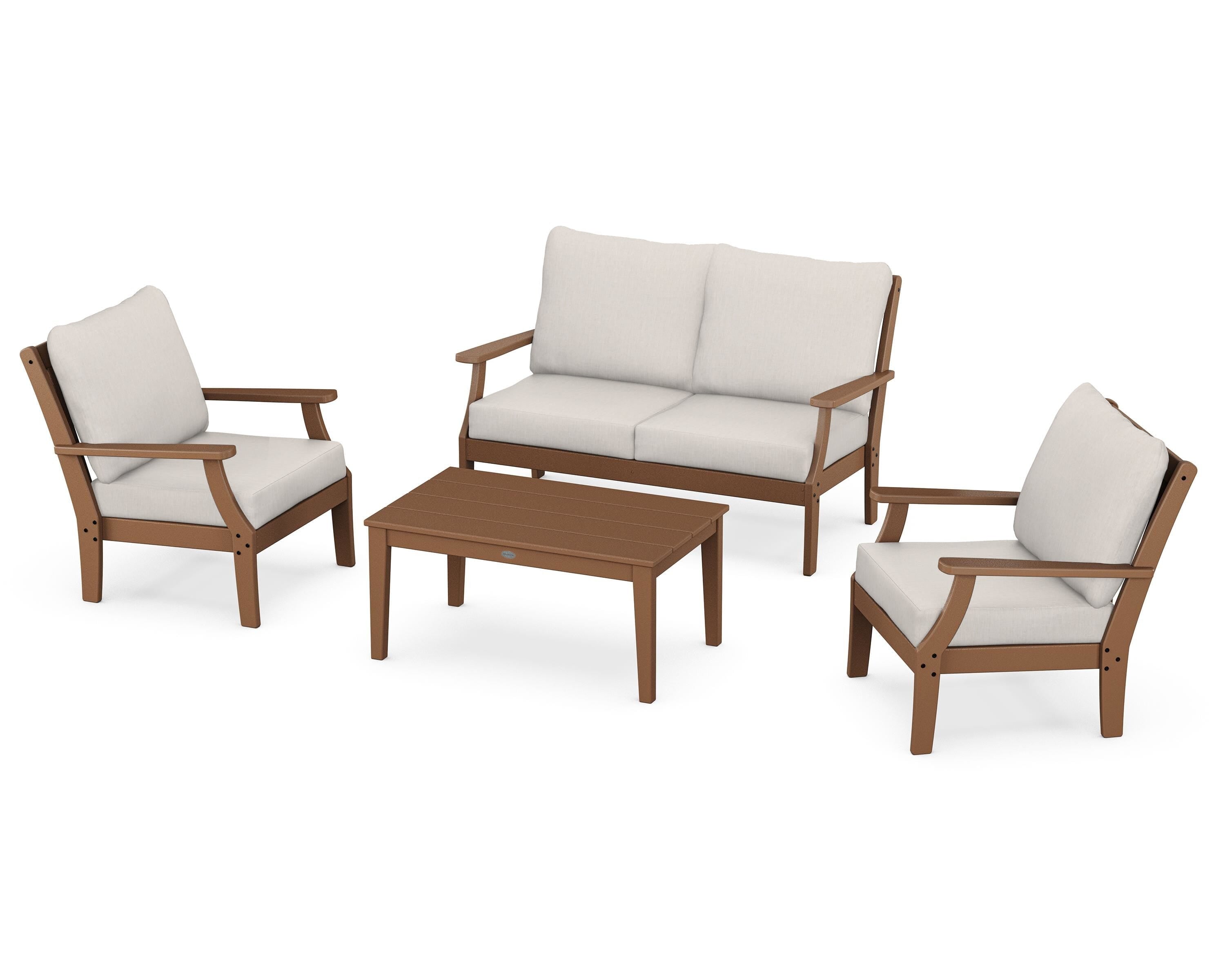POLYWOOD® Braxton 4-Piece Deep Seating Chair Set in Teak / Cast Ash