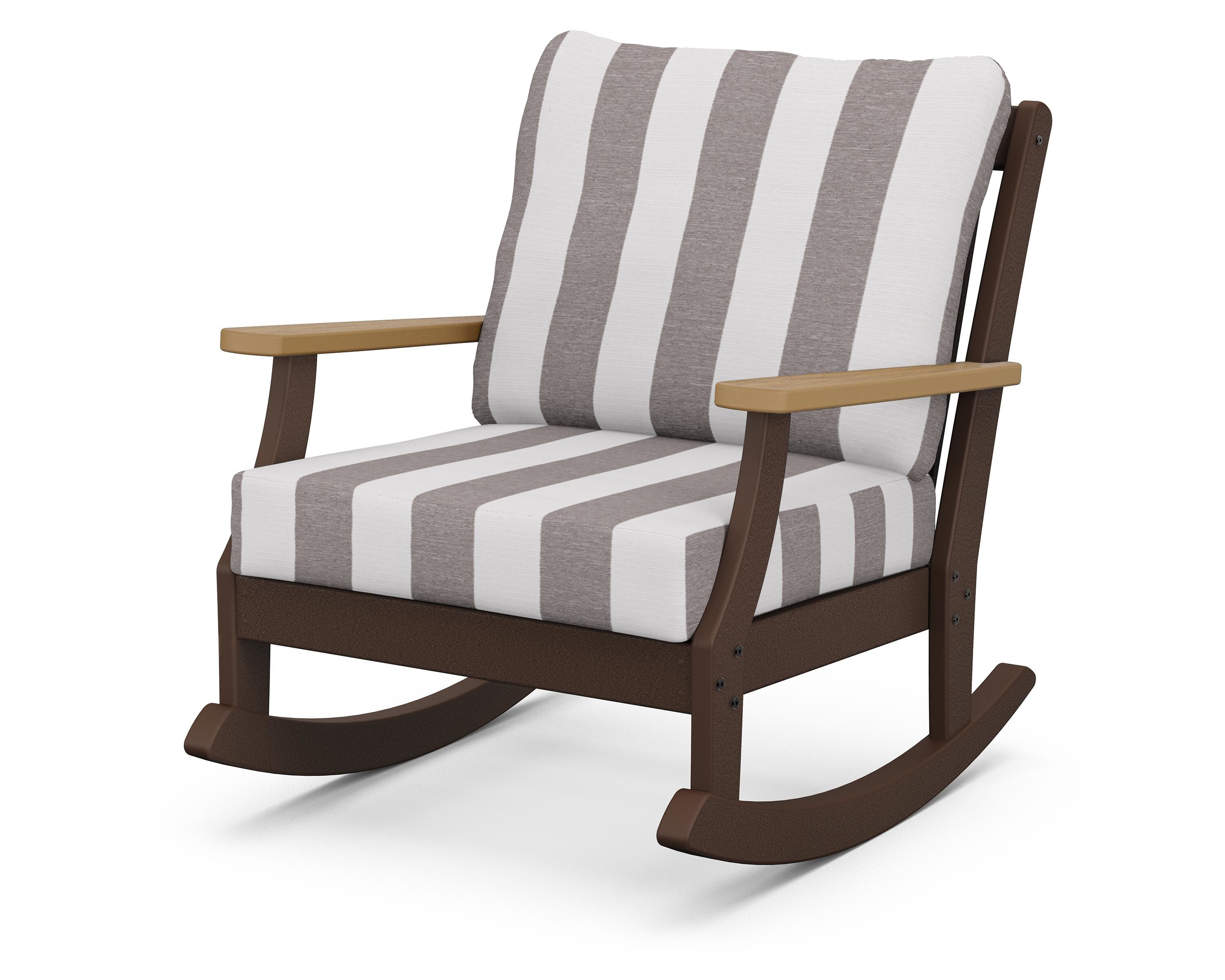 POLYWOOD® Braxton Deep Seating Rocking Chair in Mahogany / Natural / Cabana Stripe Grey Mist