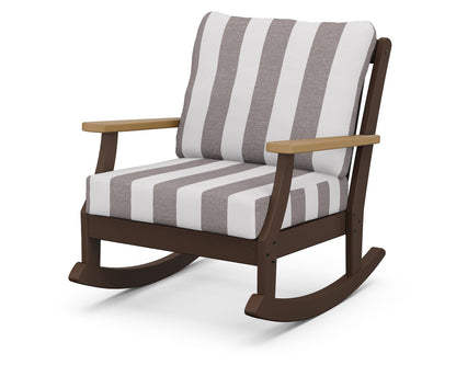 POLYWOOD® Braxton Deep Seating Rocking Chair in Mahogany / Natural / Cabana Stripe Grey Mist