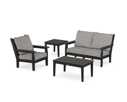 POLYWOOD® Chippendale 4-Piece Deep Seating Set in Black / Grey Mist