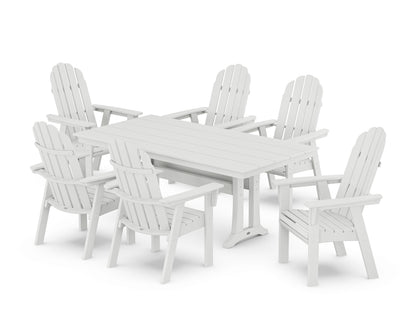 POLYWOOD® Vineyard Curveback Adirondack Chair 7-Piece Farmhouse Dining Set with Trestle Legs in White