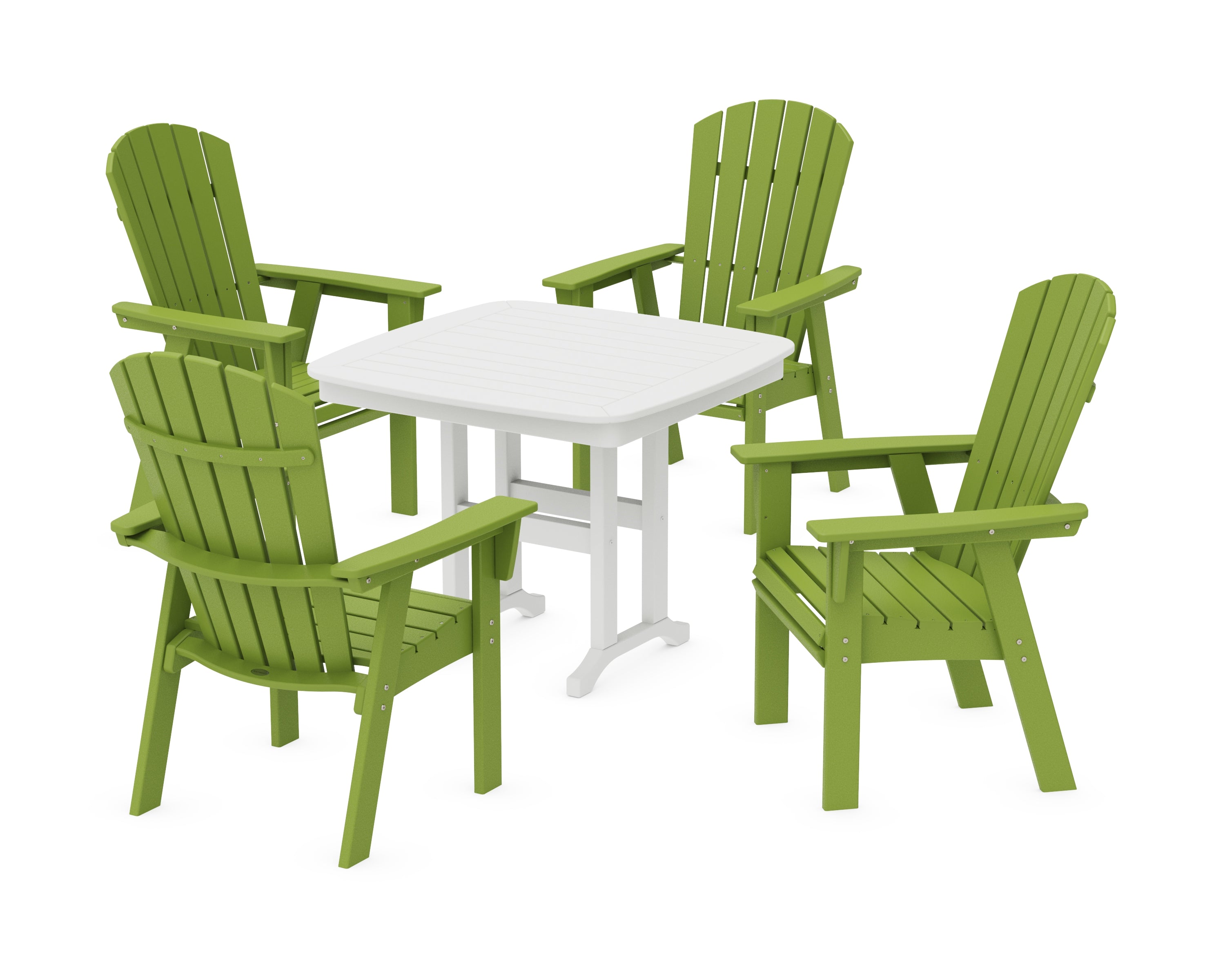 POLYWOOD® Nautical Curveback Adirondack 5-Piece Dining Set in Lime / White