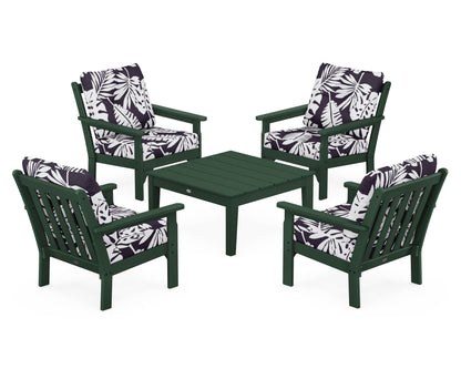 POLYWOOD® Vineyard 5-Piece Deep Seating Conversation Set in Green / Leaf Navy
