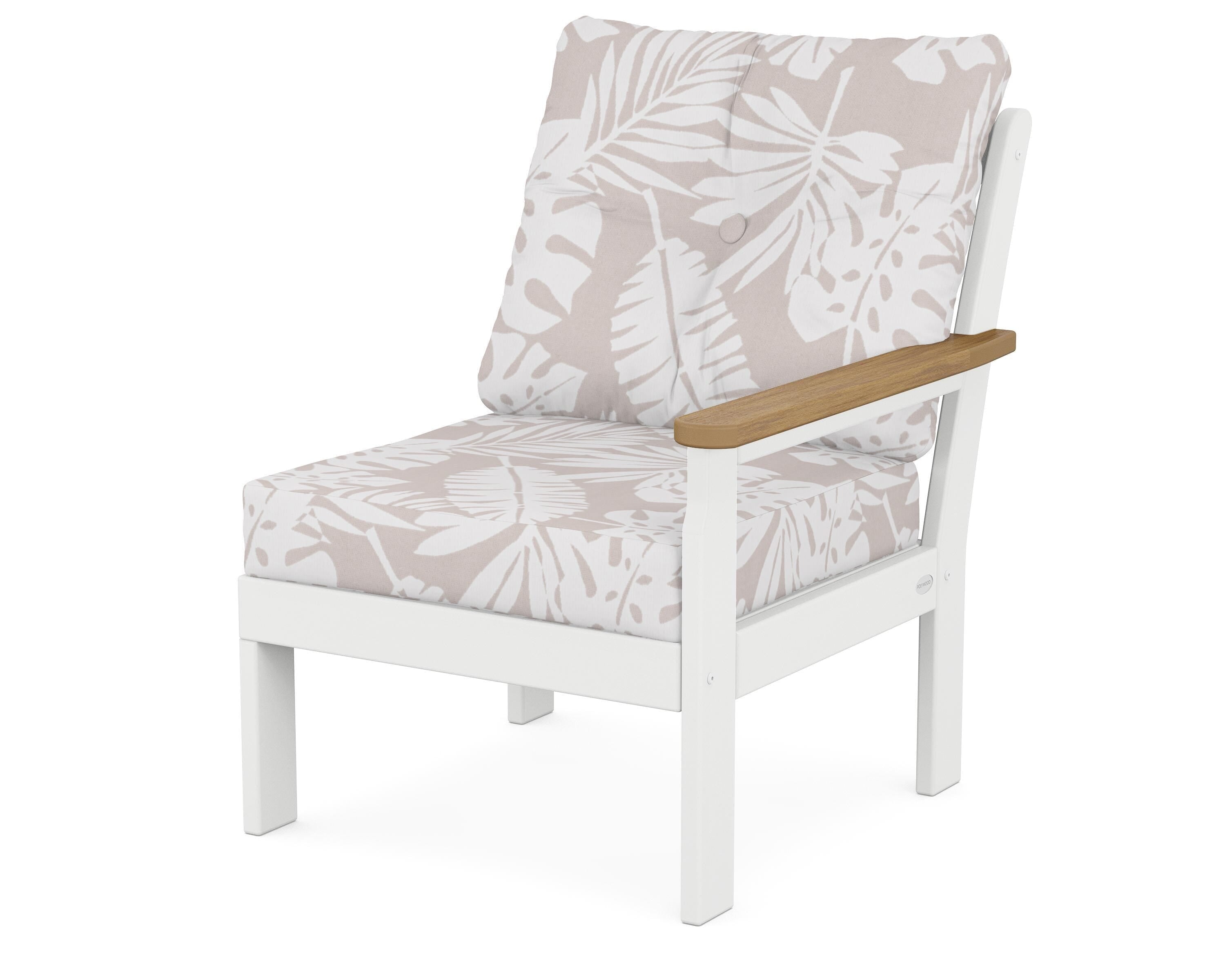 POLYWOOD® Vineyard Modular Right Arm Chair in White / Natural / Leaf Dune Burlap
