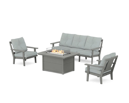 POLYWOOD® Prairie Deep Seating Fire Pit Table Set in Slate Grey / Spa