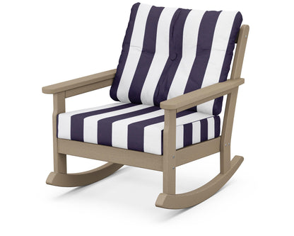 POLYWOOD® Vineyard Deep Seating Rocking Chair in Vintage Sahara / Cabana Stripe Navy