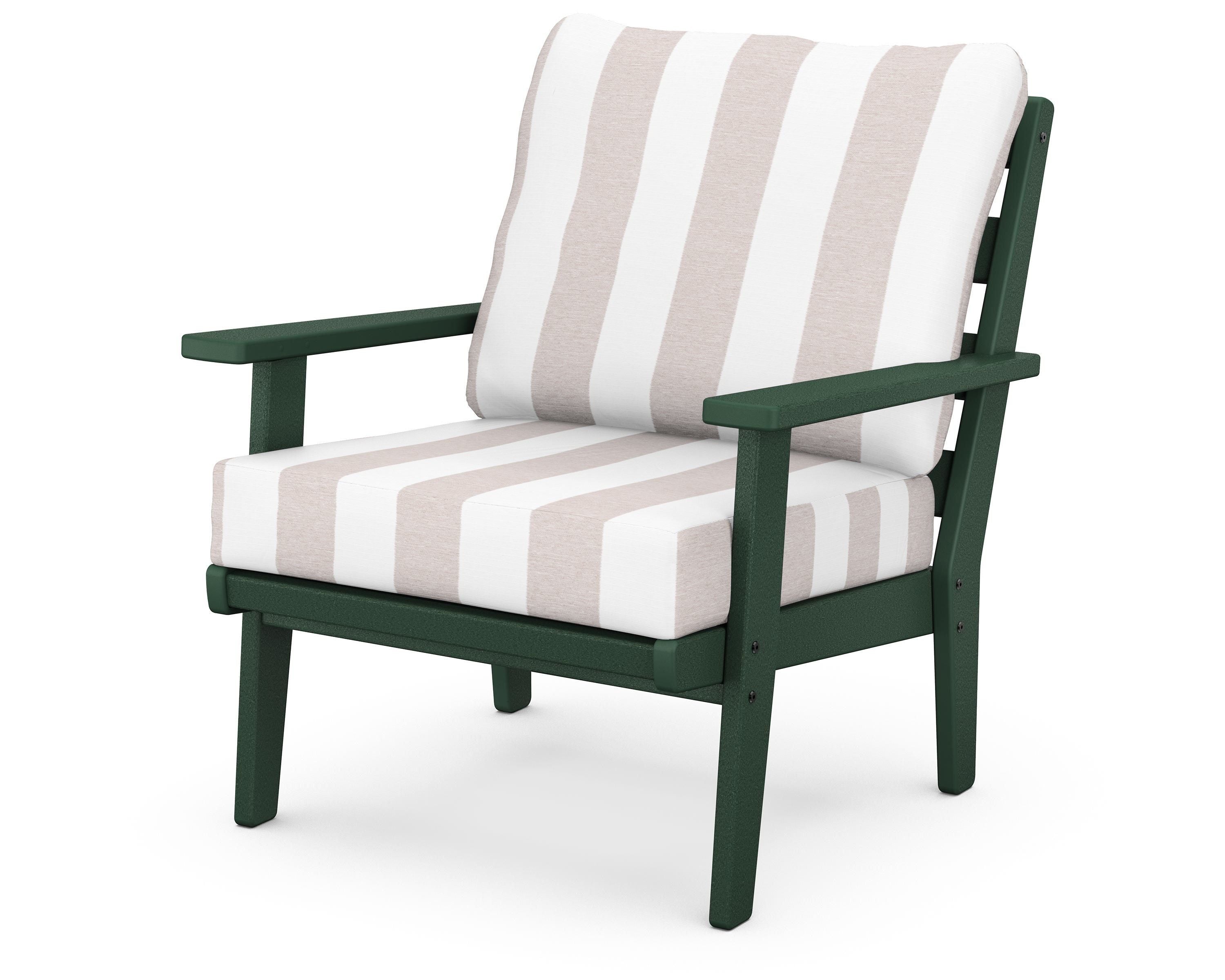 POLYWOOD® Grant Park Deep Seating Chair in Green / Cabana Stripe Dune Burlap