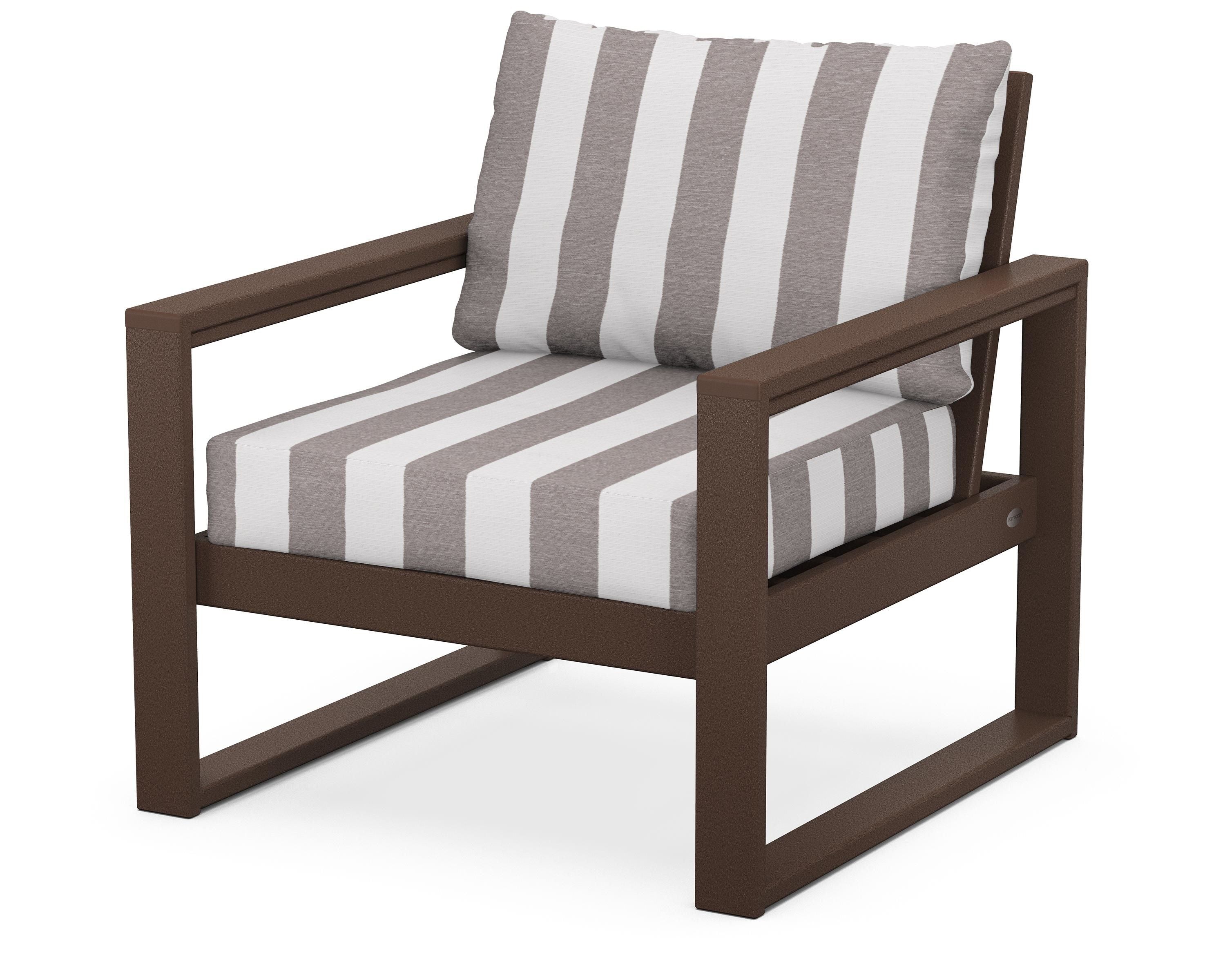 POLYWOOD® EDGE Club Chair in Mahogany / Cabana Stripe Grey Mist