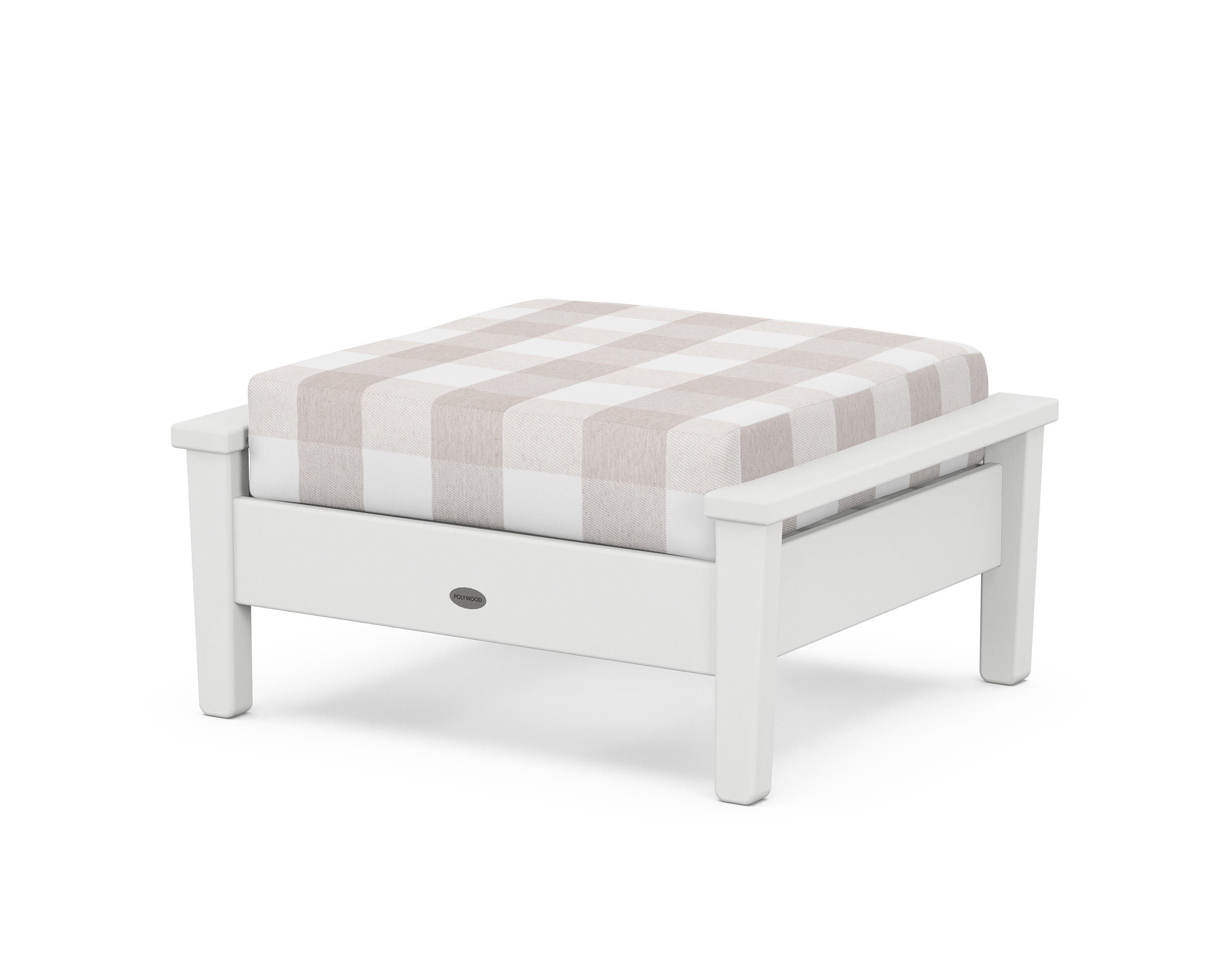 POLYWOOD® Prescott Deep Seating Ottoman in White / Buffalo Plaid Dune Burlap