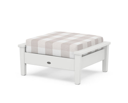 POLYWOOD® Prescott Deep Seating Ottoman in White / Buffalo Plaid Dune Burlap