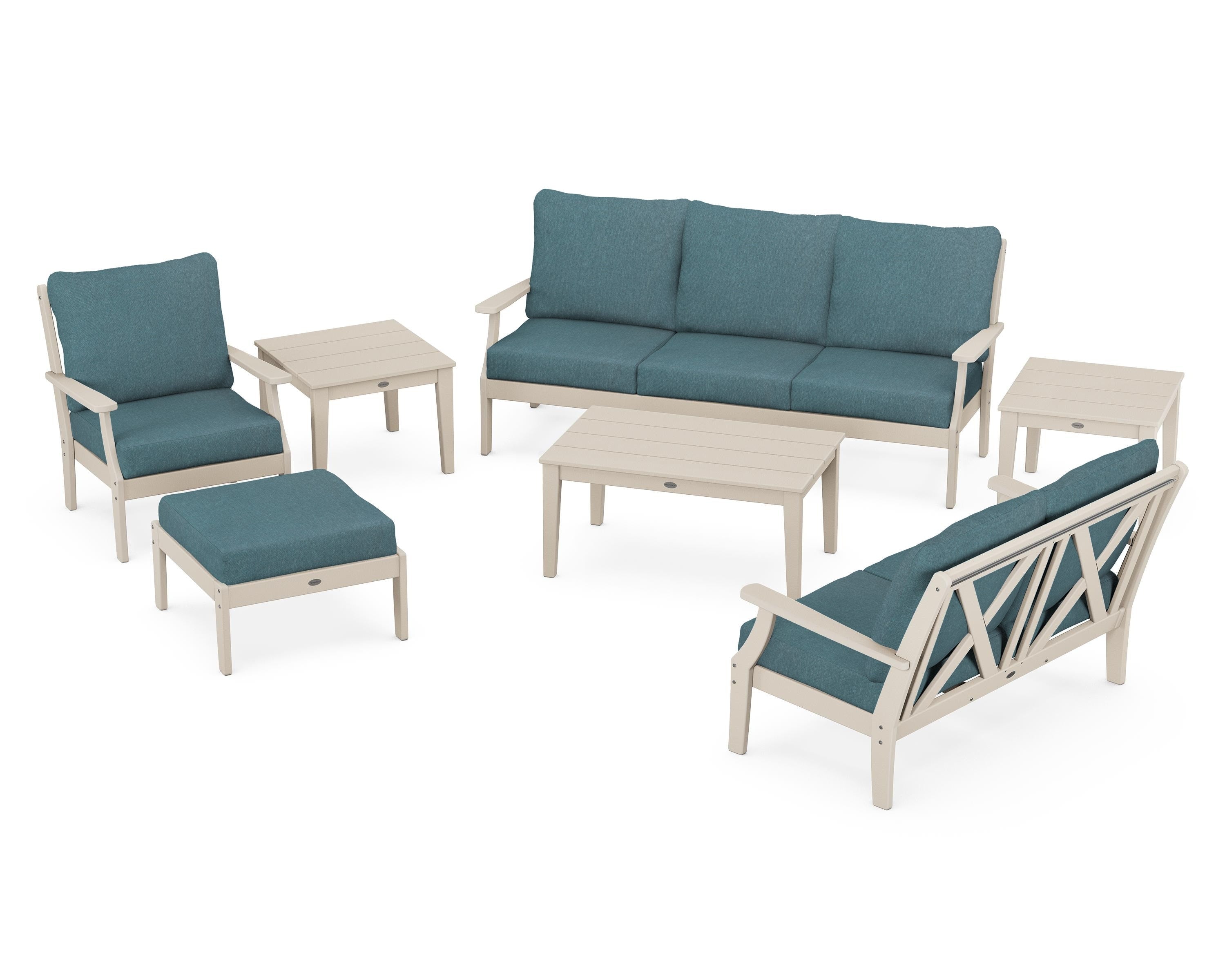 POLYWOOD® Braxton 7-Piece Deep Seating Set in Sand / Ocean Teal