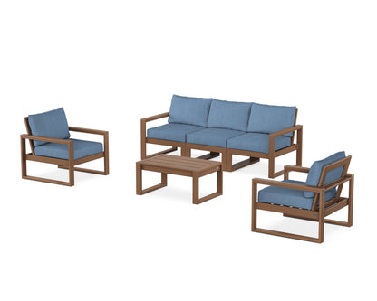 POLYWOOD® EDGE Sectional 4-Piece Deep Seating Set with Sofa in Teak / Sky Blue