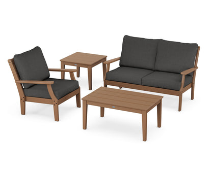 POLYWOOD® Braxton 4-Piece Deep Seating Set in Teak / Spectrum Carbon