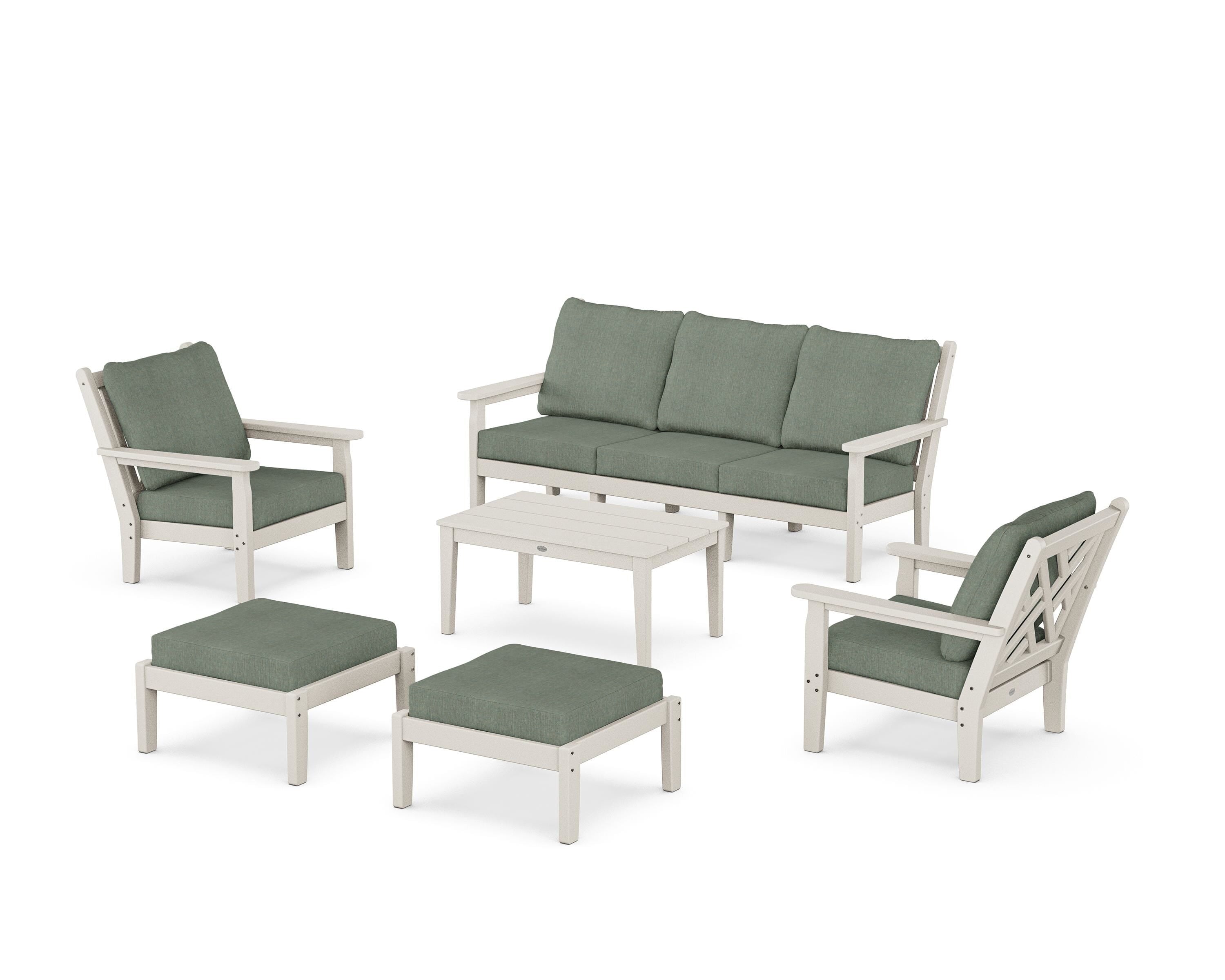 POLYWOOD® Chippendale 6-Piece Lounge Sofa Set in Sand / Cast Sage