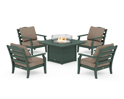 Draper James™ by  POLYWOOD® Savannah 5-Piece Deep Seating Set with Fire Pit Table in Green / Spiced Burlap