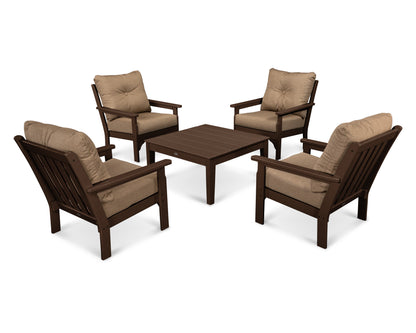 POLYWOOD® Vineyard 5-Piece Deep Seating Conversation Set in Mahogany / Sesame
