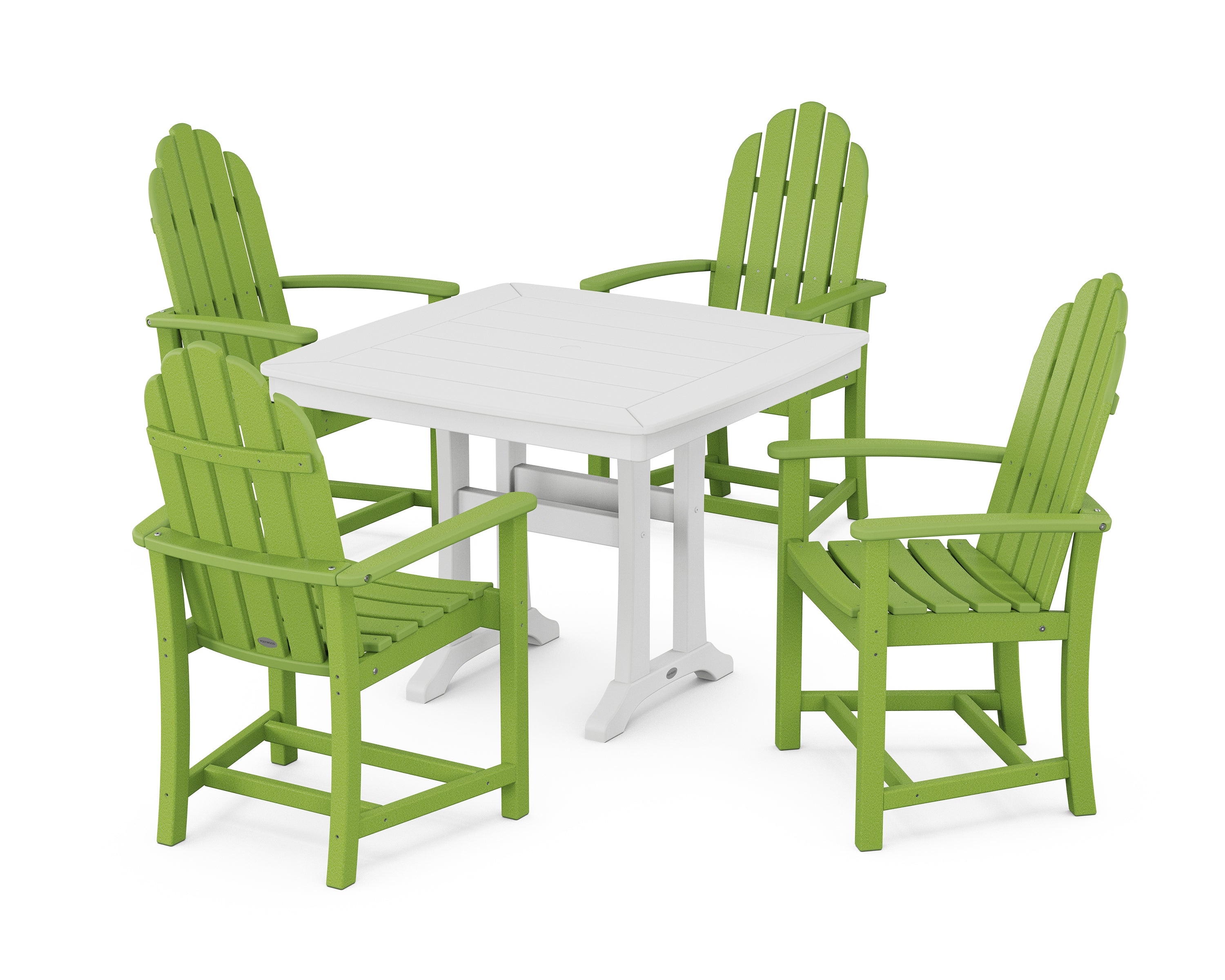 POLYWOOD® Classic Adirondack 5-Piece Dining Set with Trestle Legs in Lime / White