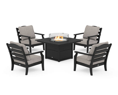 Draper James™ by  POLYWOOD® Savannah 5-Piece Deep Seating Set with Fire Pit Table in Black / Weathered Tweed