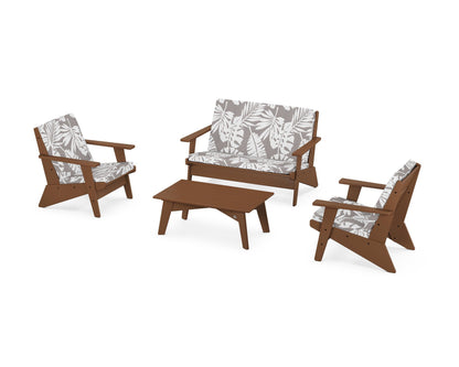 POLYWOOD® Riviera Modern Lounge 4-Piece Set in Teak / Leaf Grey Mist