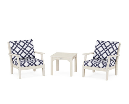 Martha Stewart by POLYWOOD® Chinoiserie 3-Piece Deep Seating Set in Sand / Trellis Navy